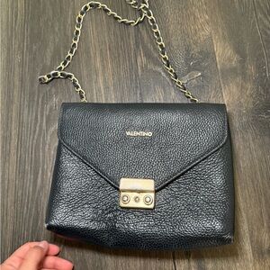 Valentino Black Leather Crossbody Bag with Gold Chain